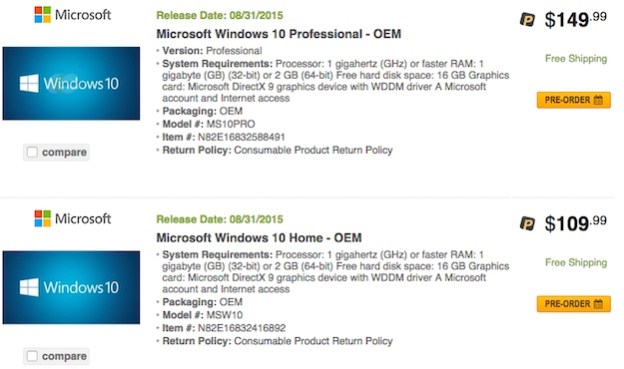 Windows 10 release date price