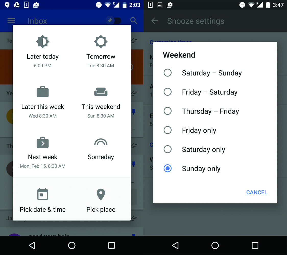 Google adds new, much-desired defaults to Inbox's Snooze feature